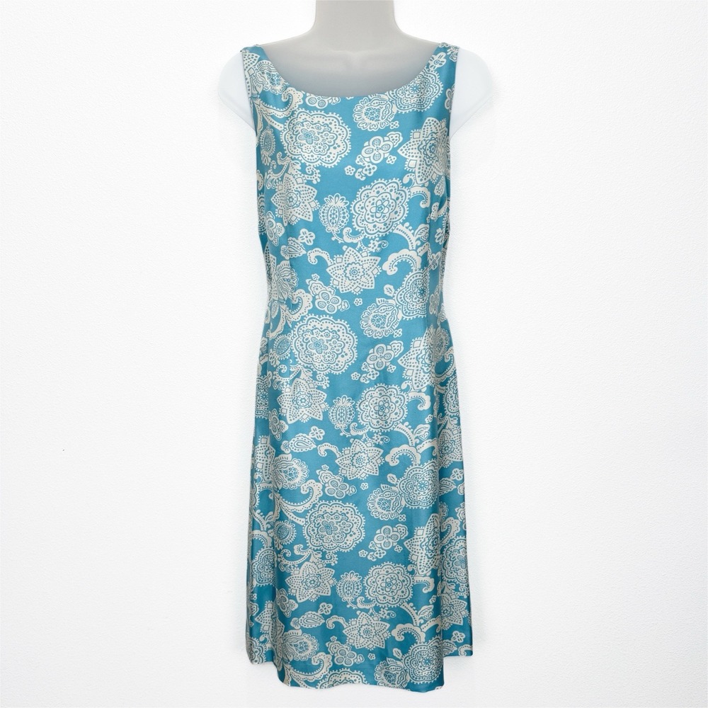 Vtg Ann Taylor Dress Womens 4 Blue Floral Silk Preppy Classic Feminine Church - Picture 1 of 16